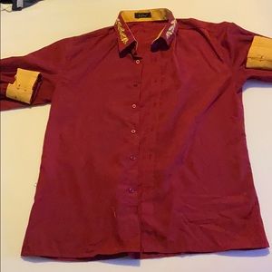 KI PENG RED&GOLD BUTTON UP DRESS SHORT SIZE MED